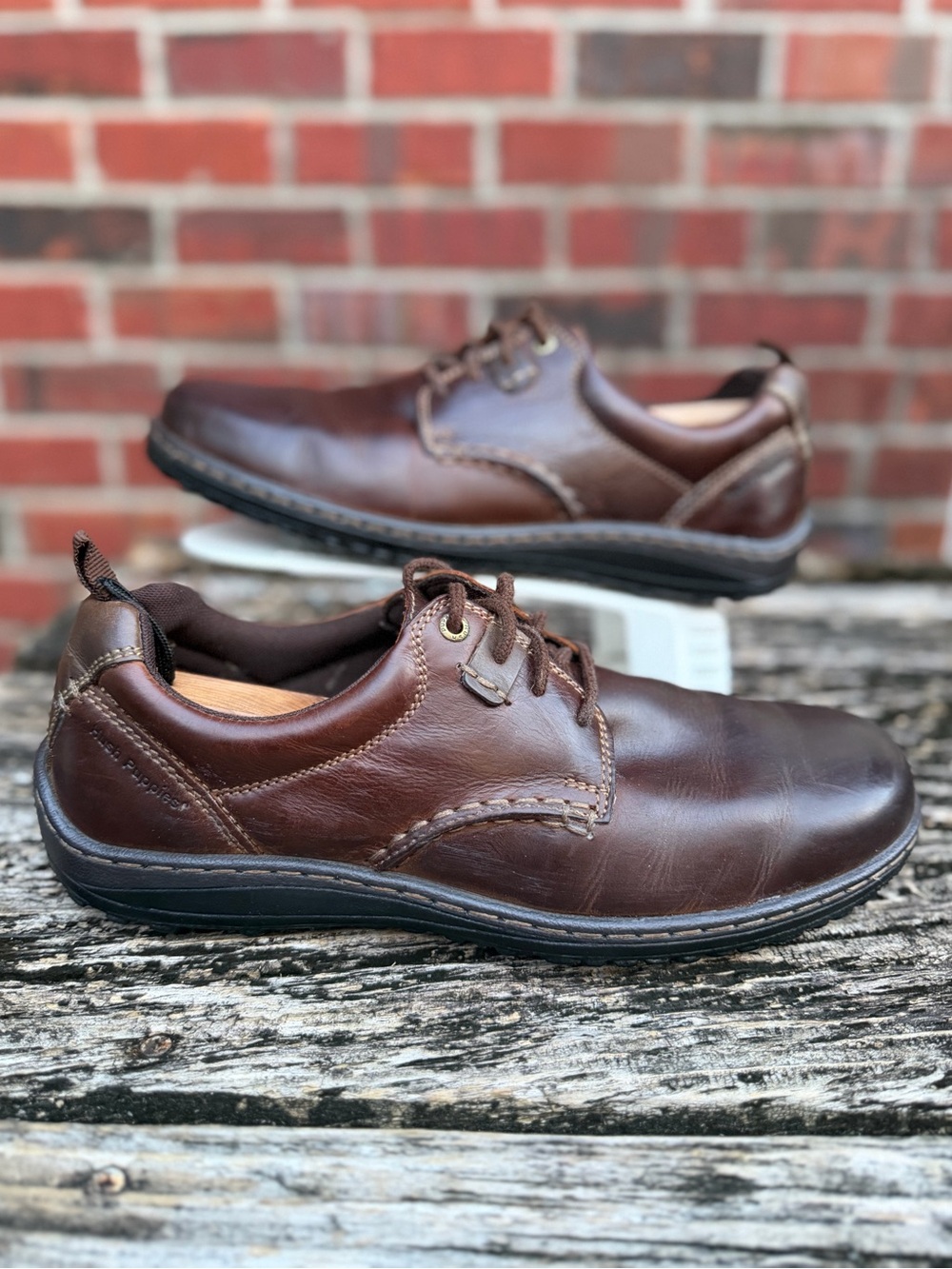 Hush Puppies Belfast PL Men 10.5 EW Brown Leather Casual Comfort Oxford Shoes P5